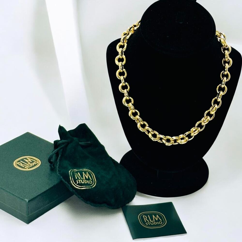 RLM Studio Vintage Chunky Chain Necklace 18" Gold Bronze Toggle Statement Italy